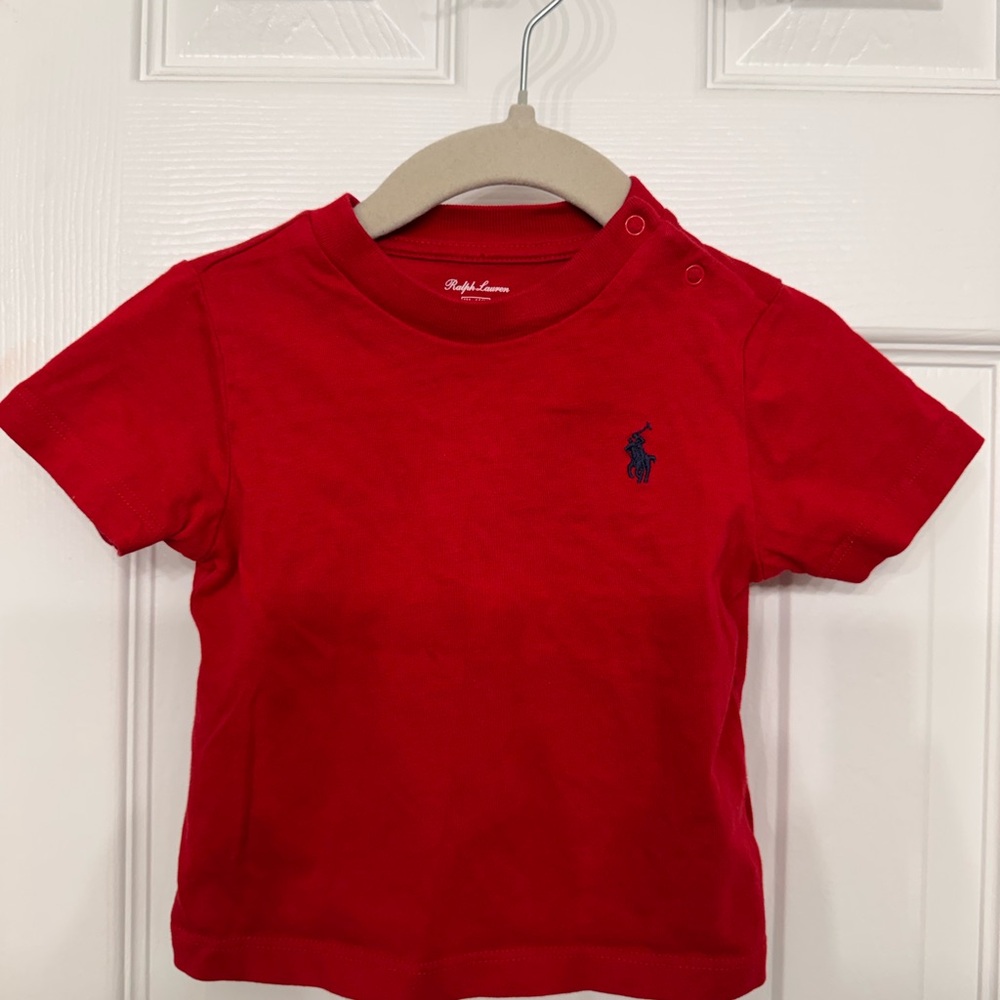 Ralph Lauren Baby Red Short Sleeve Polo Tee with Navy Pony